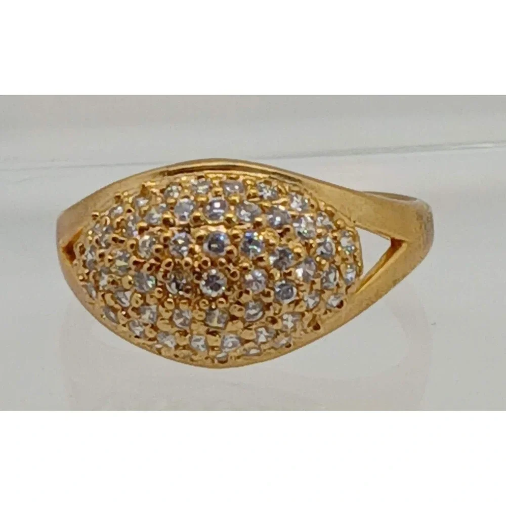 Vintage 1990s Gold Tone Dome Pave Crystal Statement Ring Size 10 New Old Stock